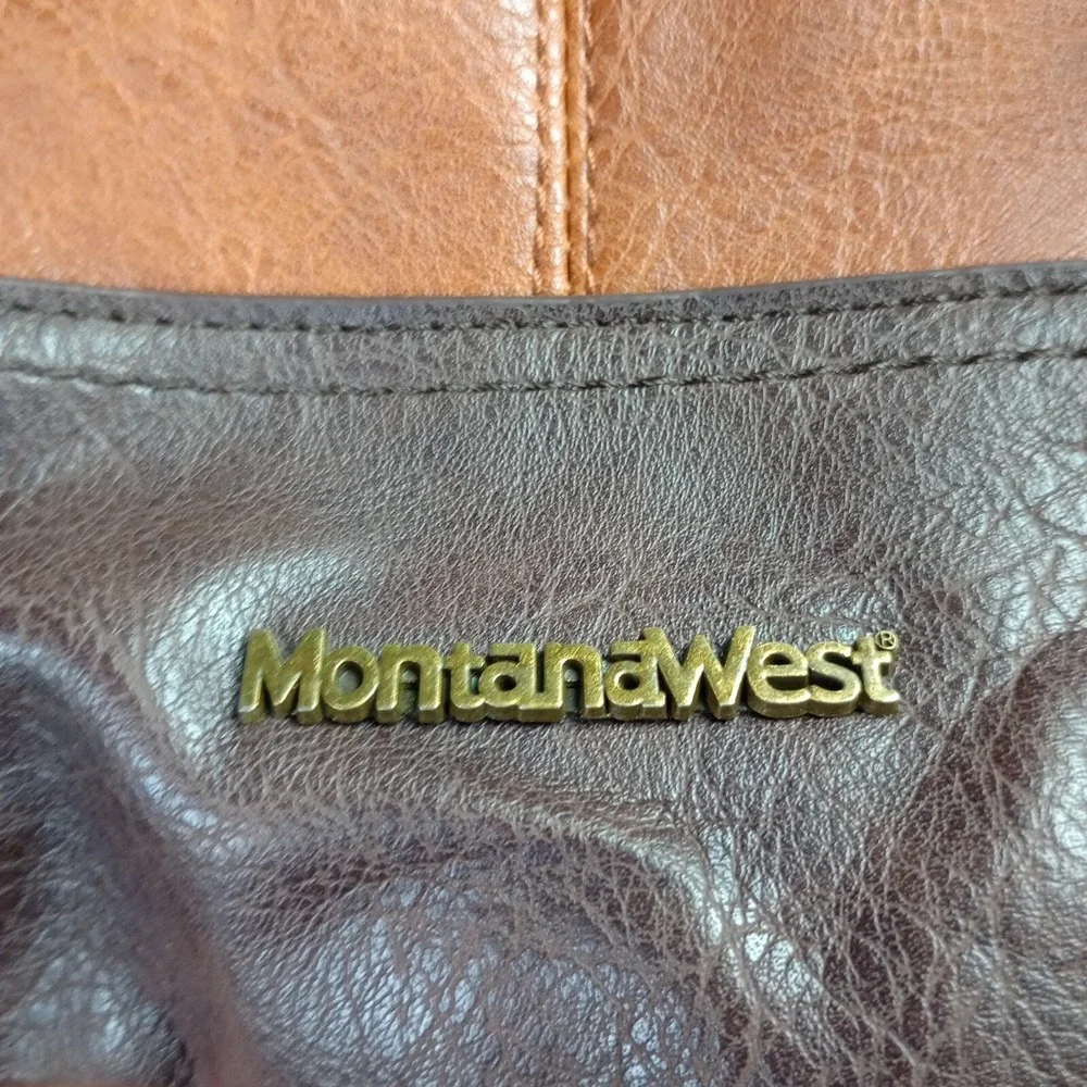 Montana West Brown‎ Two Tone Western Hobo Vegan Leather Tote Shoulder Bag Purse
